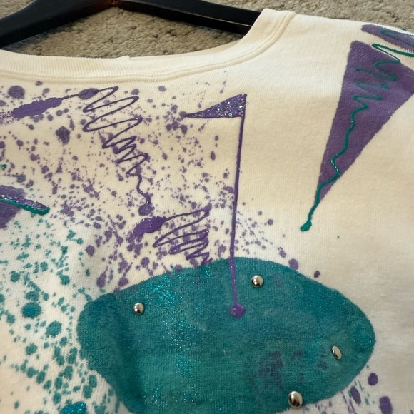 WAVES M EVC Vintage puffy paint golfing Women's Sweatshirt - White and Purple - Picture 13 of 14